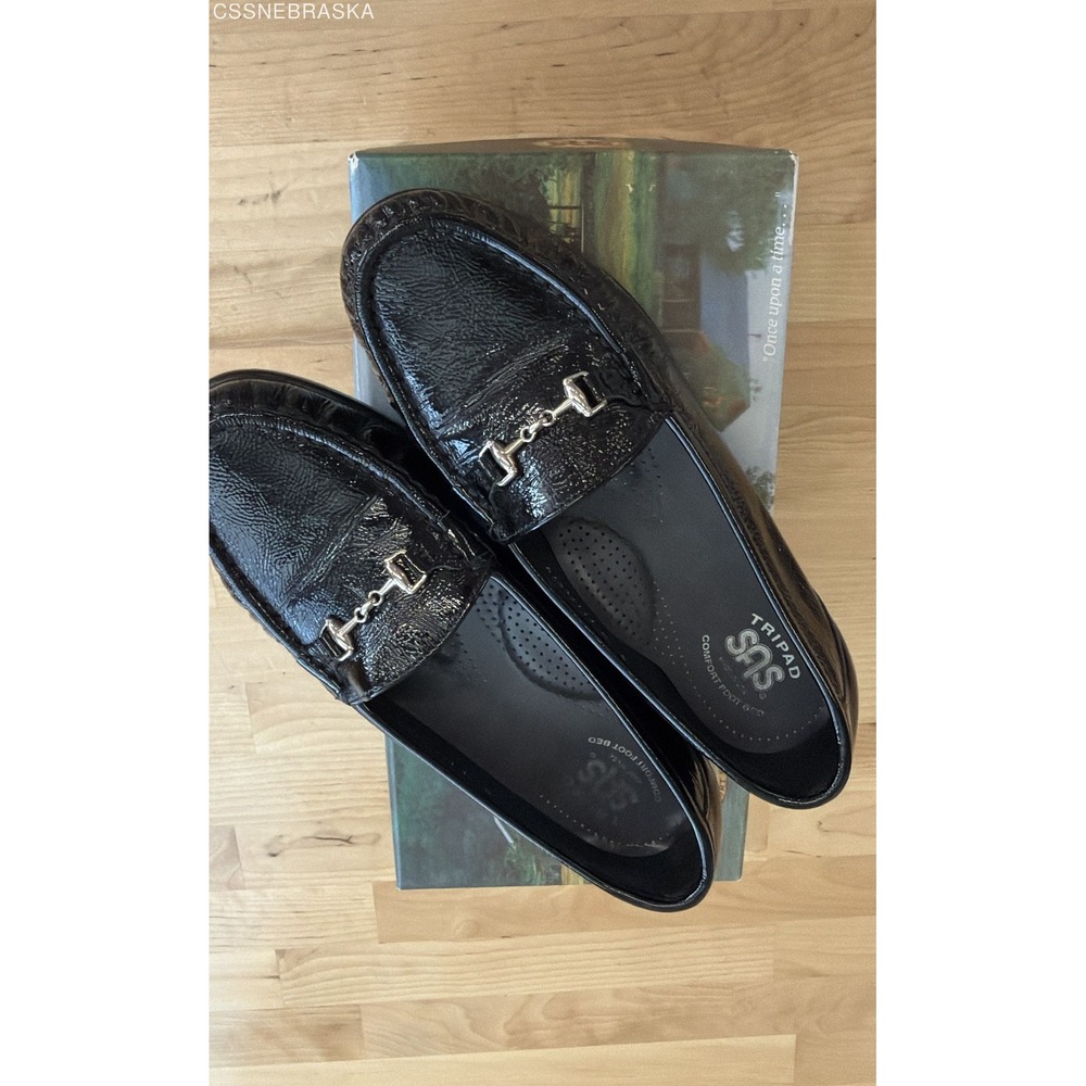 SAS Black Womens Metro-P Patent Leather Horsebit Comfort Loafers 8W NIB